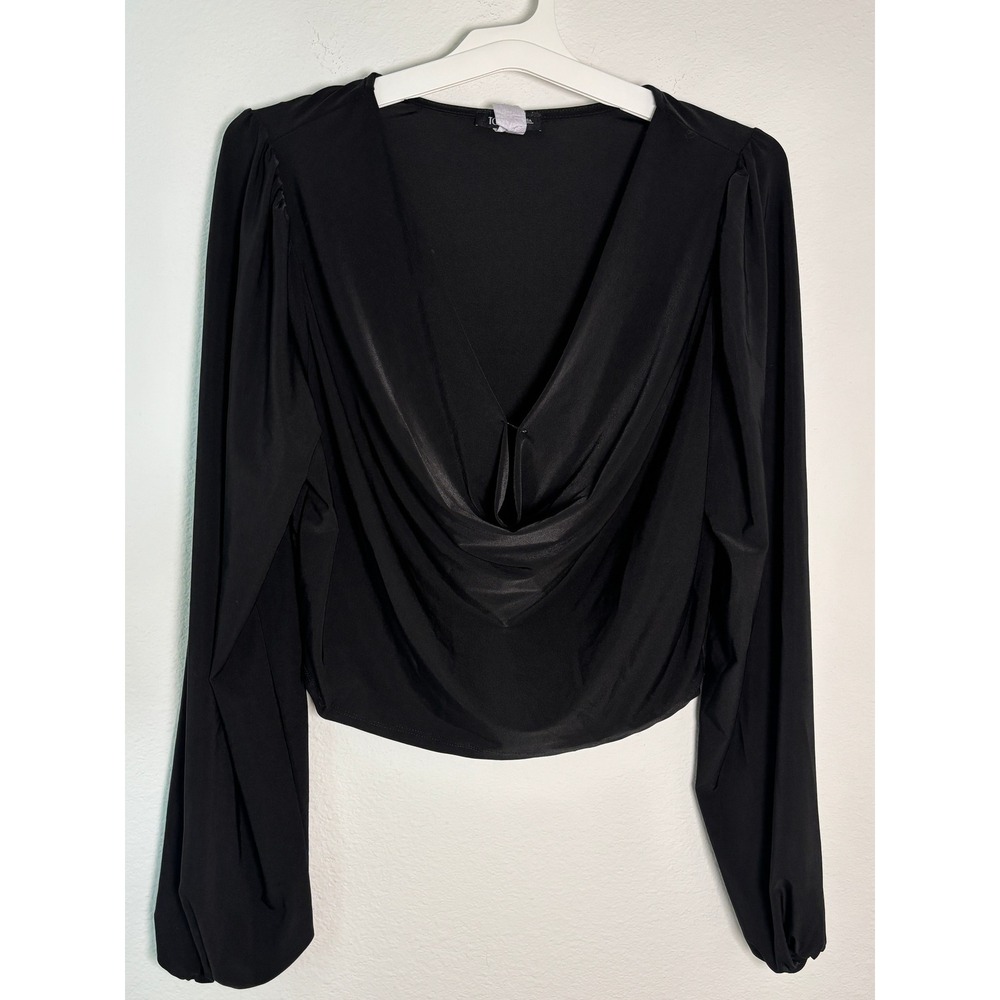 Top 10 USA Black Draped Cowl Neck Long Sleeve Blouse XL TA1196B